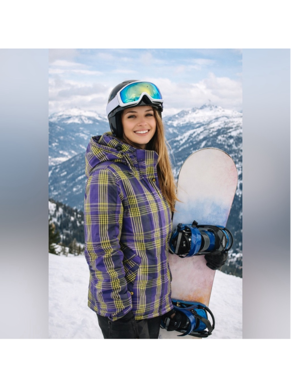 Burton DryRide Snowboard Jacket Women S Plaid Y2K Hooded Ski Coat Purple Yellow